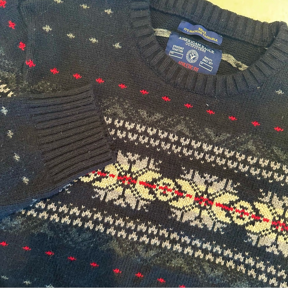 American Eagle Nordic Rabbit Hair Sweater‎ Men's Medium Black Fisherman Grandpa